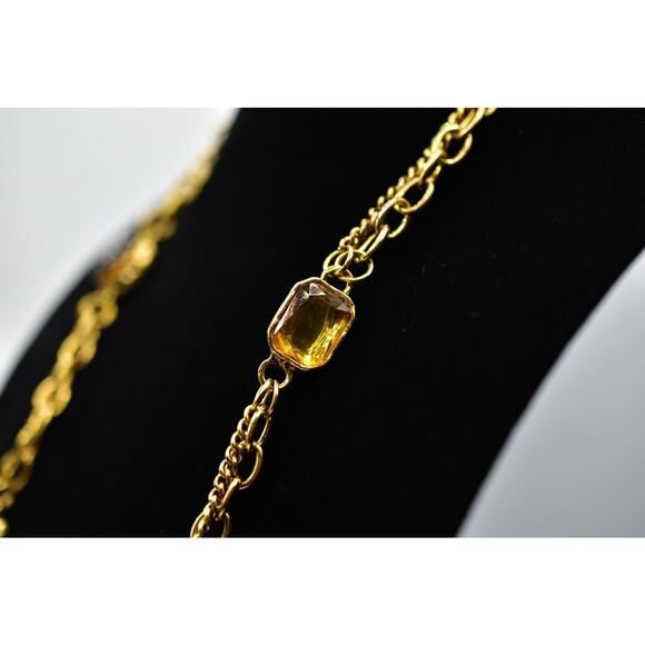 Sparkling Sage Cabochon Station Necklace Crystal Antiqued Gold Tone Chain BinA - Picture 5 of 12
